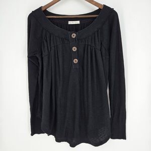 We The Free Black Must Have Waffle Knit Henley Long Sleeve Medium